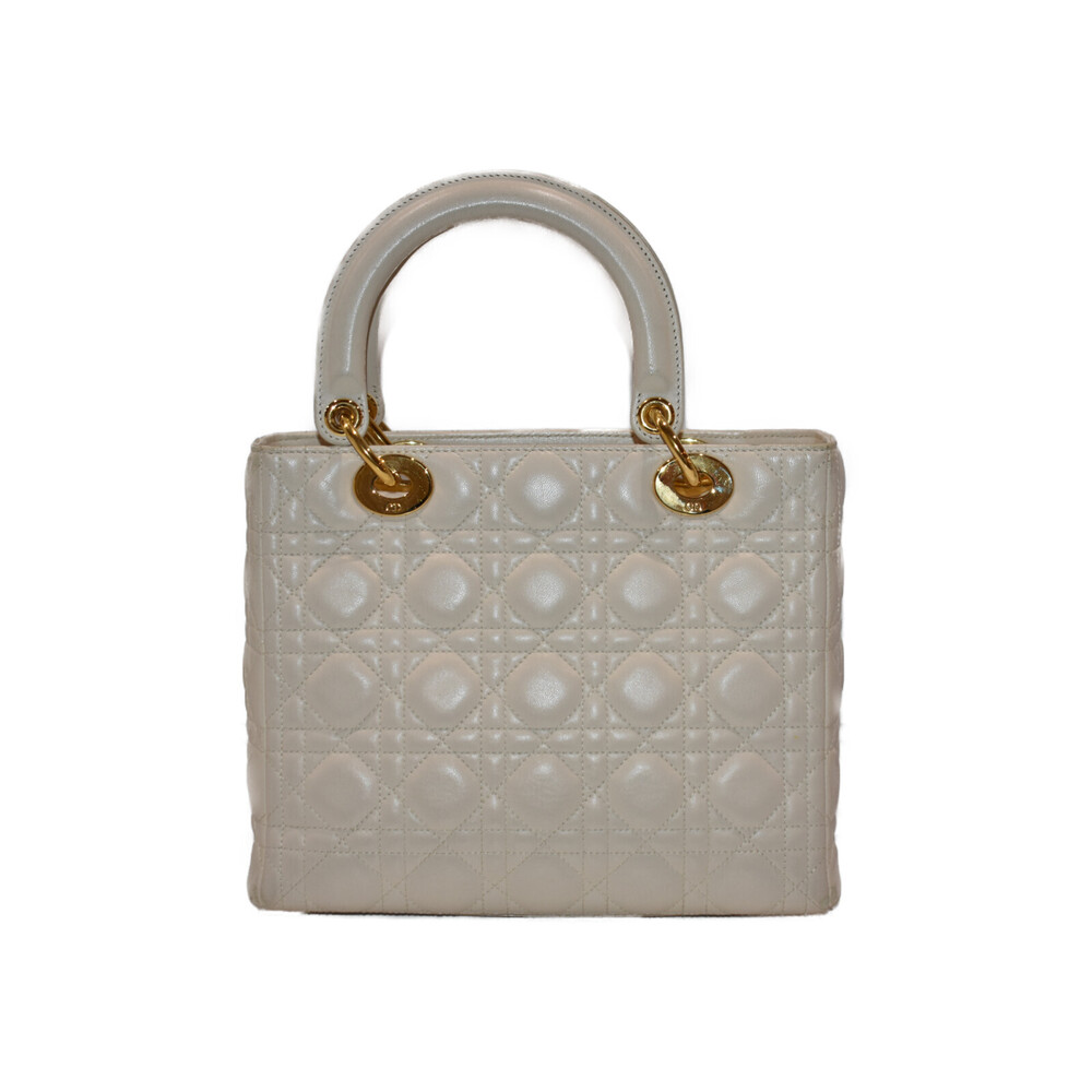 Christian Dior Lady White Leather Handbag Shoulder Bag Classic Elegant - Picture 2 of 7